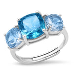 TAI JEWELRY Rings Sterling silver/Aqua Round Three Stone Ring