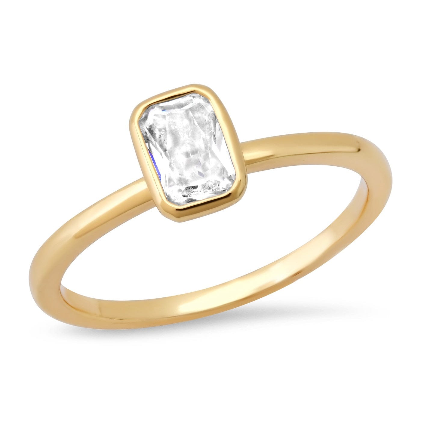 TAI JEWELRY Rings 7 Solitaire Bezel Set Emerald Cut CZ Ring