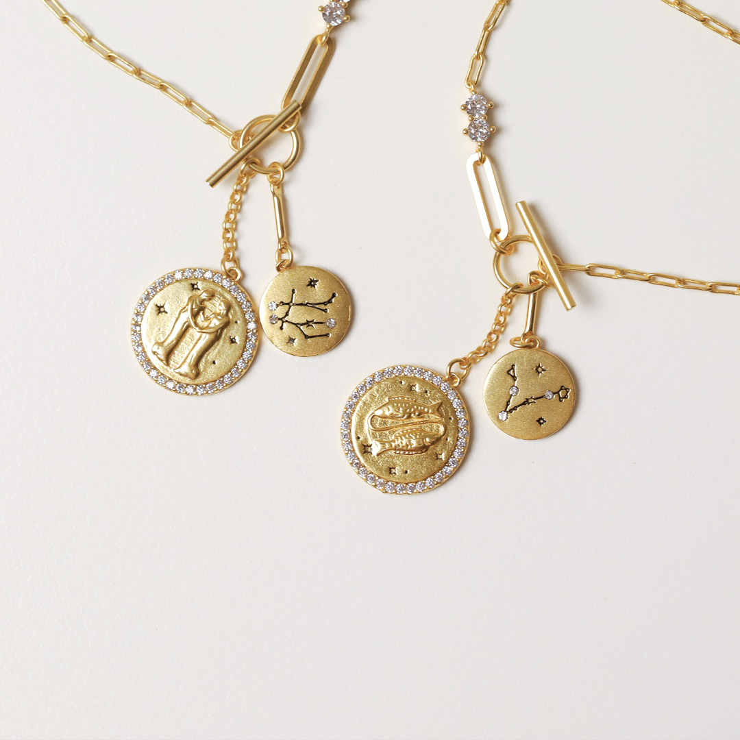 Double Coin Zodiac Pendant Necklace