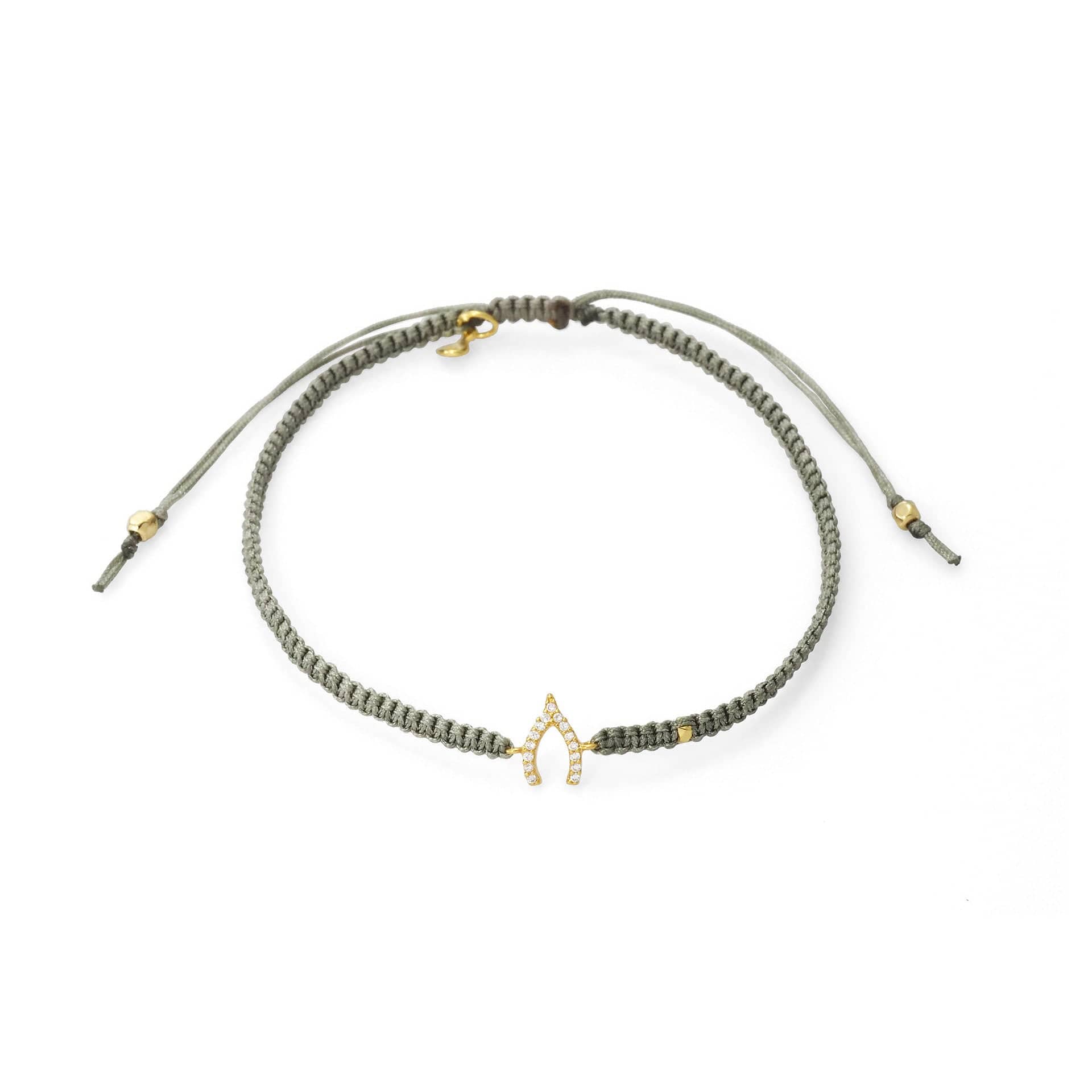 TAI JEWELRY Bracelet GOLD / LIGHT GREY Braided Silk Cord With Mini Wishbone