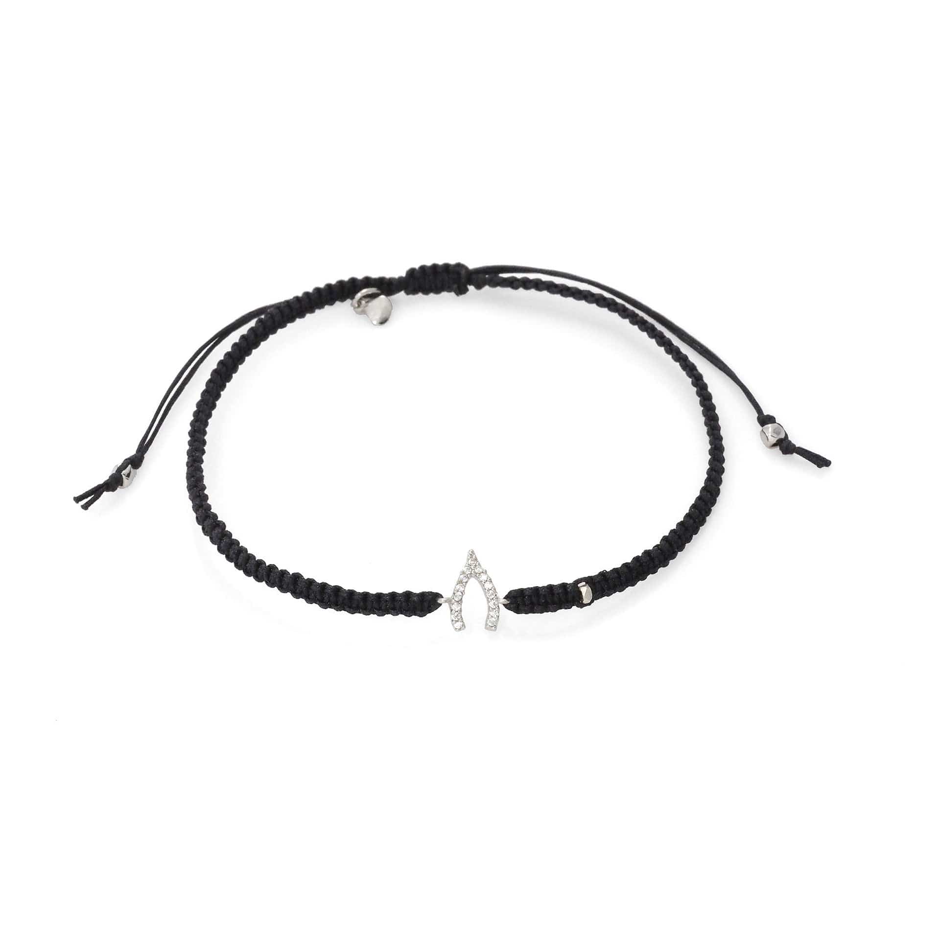 TAI JEWELRY Bracelet SILVER / BLACK Braided Silk Cord With Mini Wishbone
