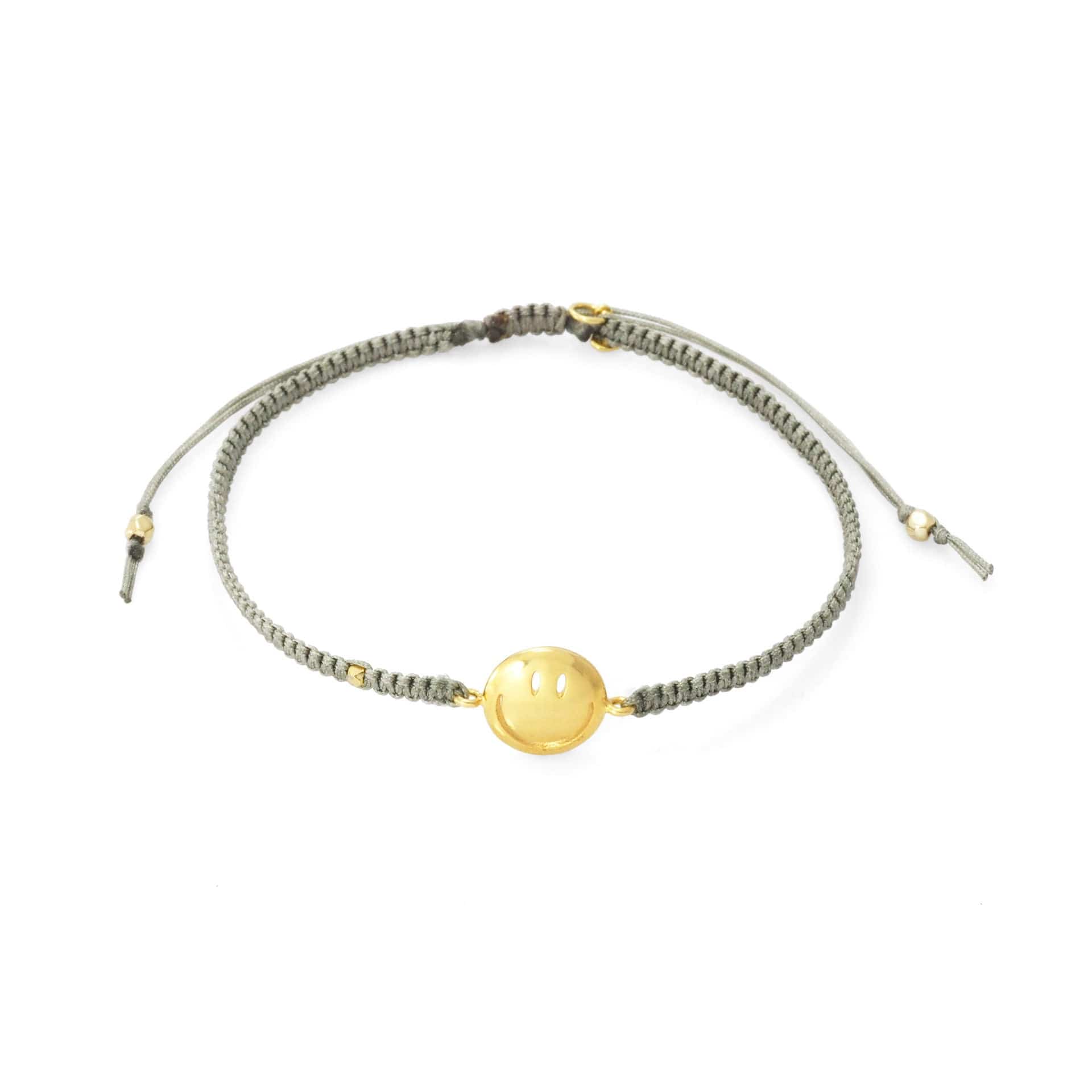 TAI JEWELRY Bracelet GOLD / LIGHT GREY Braided Silk Cord With Smiley Face Charm