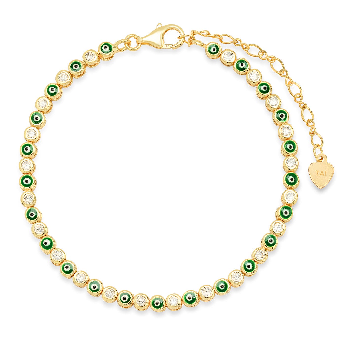 TAI JEWELRY Bracelet Green Enamel Evil Eye Gold Bracelet