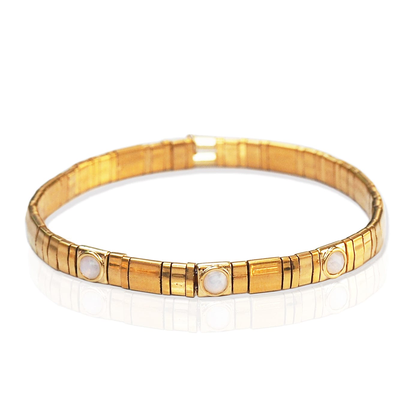 TAI JEWELRY Bracelet -3 Handmade Gold Tila Bead Bracelet With Scattered Stone