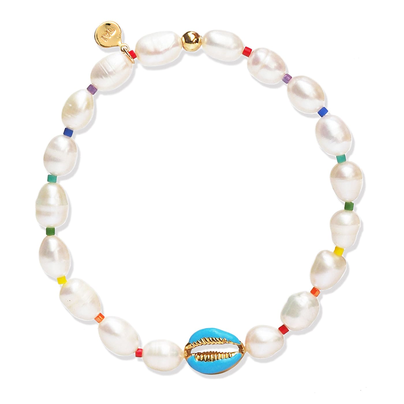 TAI JEWELRY Bracelet Blue Handmade Pearl Bracelet With Sea Shell And Rainbow Accents