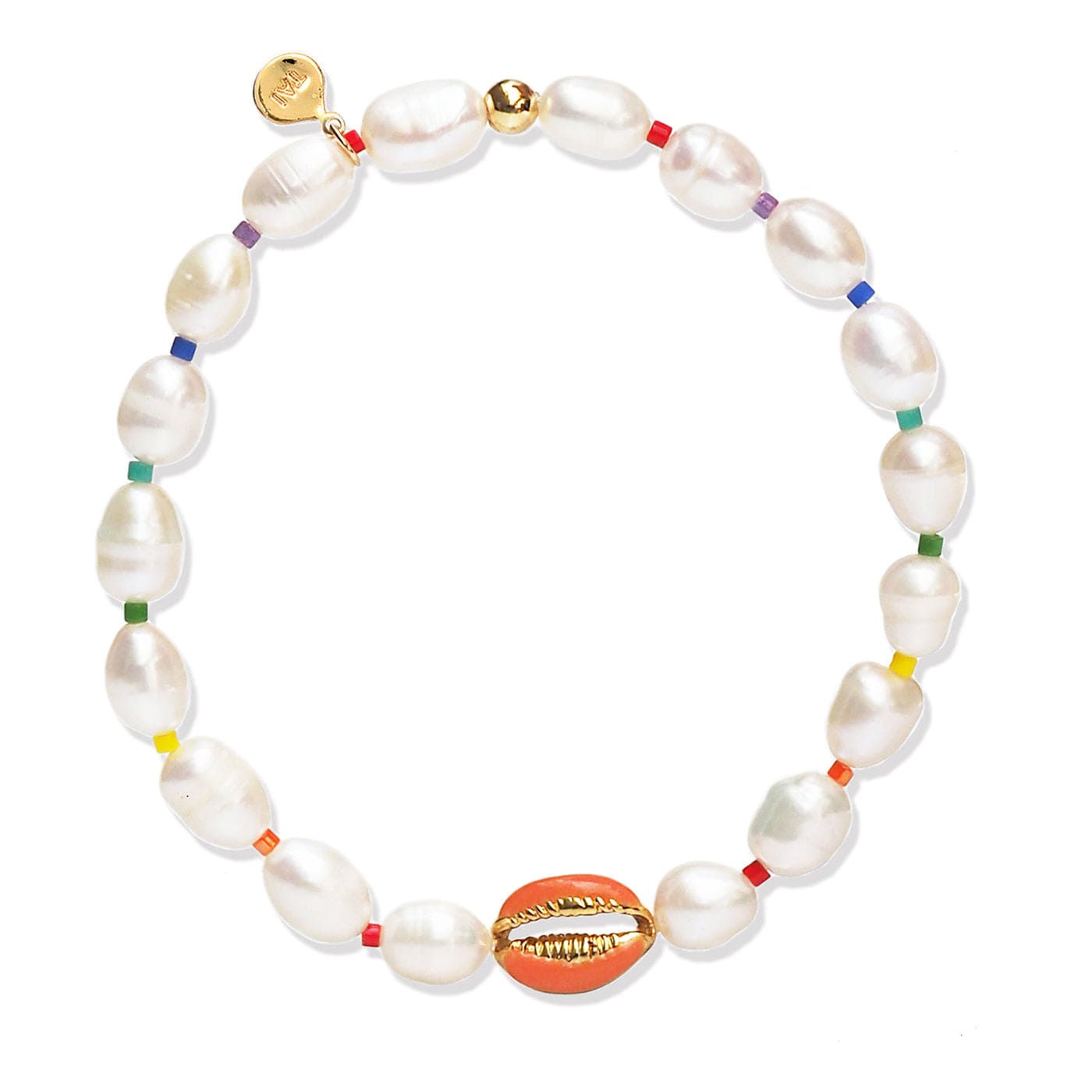 TAI JEWELRY Bracelet Peach Handmade Pearl Bracelet With Sea Shell And Rainbow Accents