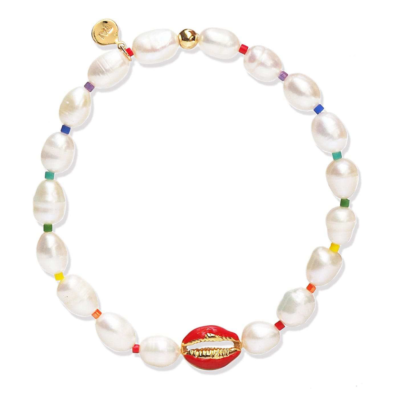 TAI JEWELRY Bracelet Red Handmade Pearl Bracelet With Sea Shell And Rainbow Accents