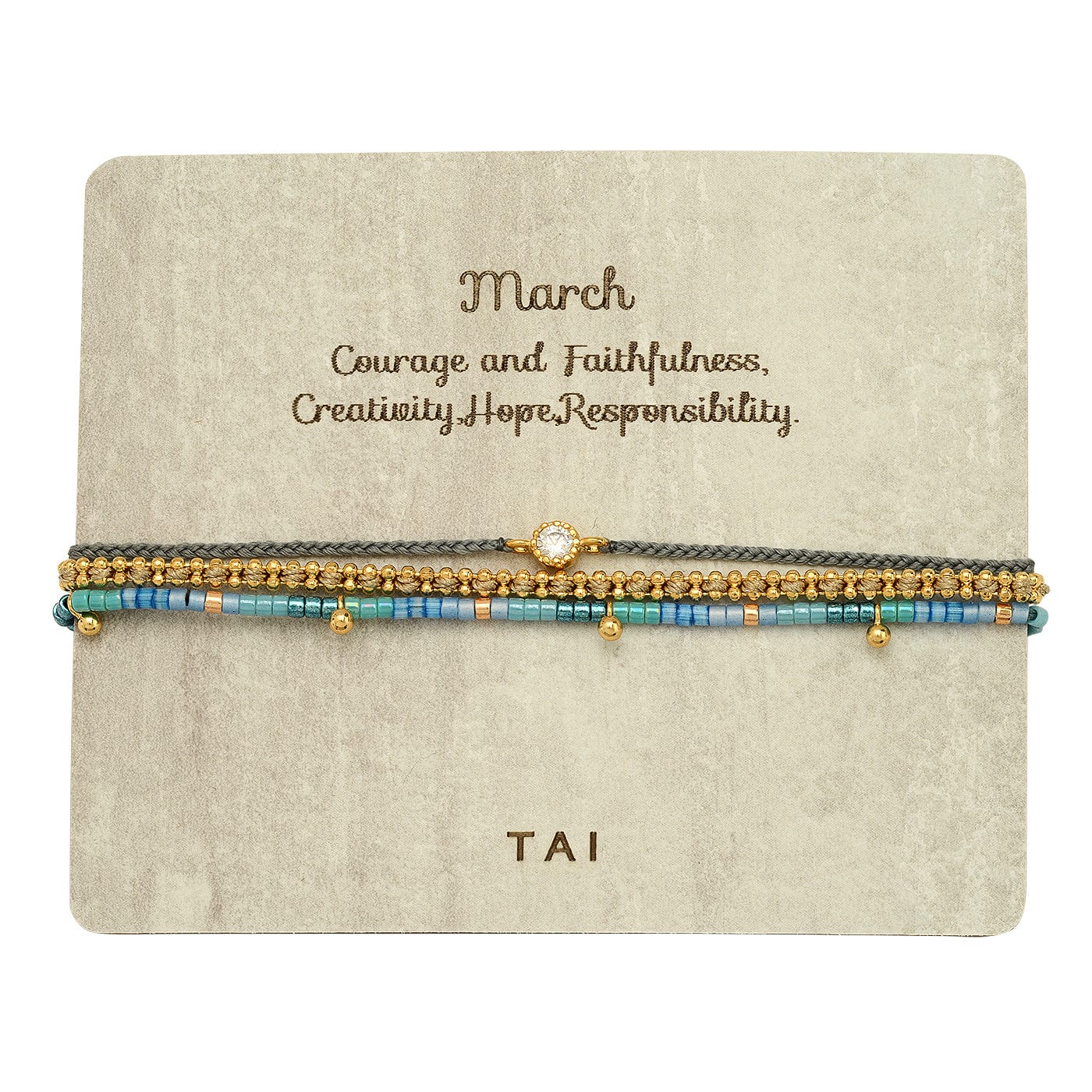 TAI JEWELRY Bracelet March Handmade Pull Tie Birthstone Bracelets | Set Of 3