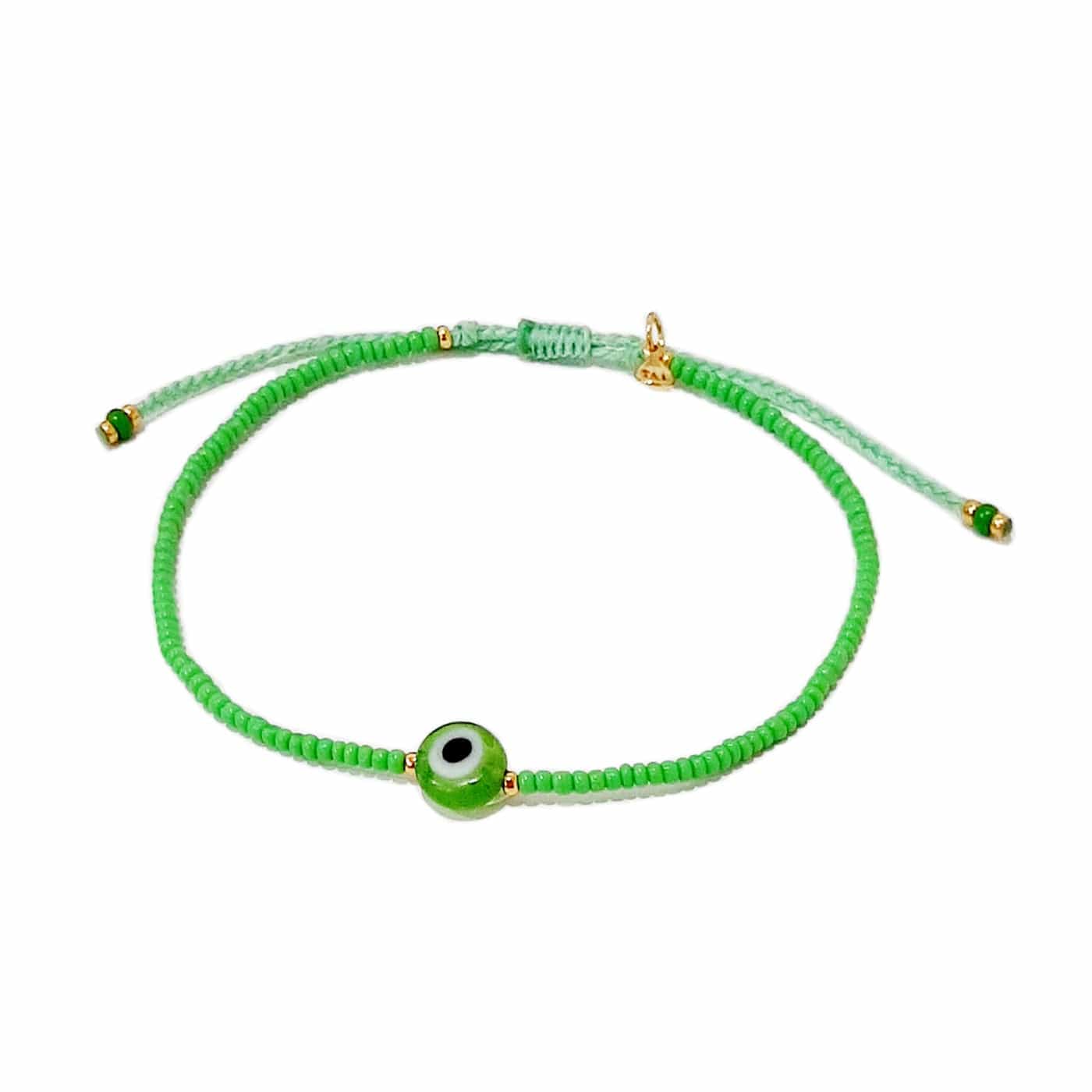 TAI JEWELRY Bracelet Green Handmade Seed Bead Evil Eye Bracelet