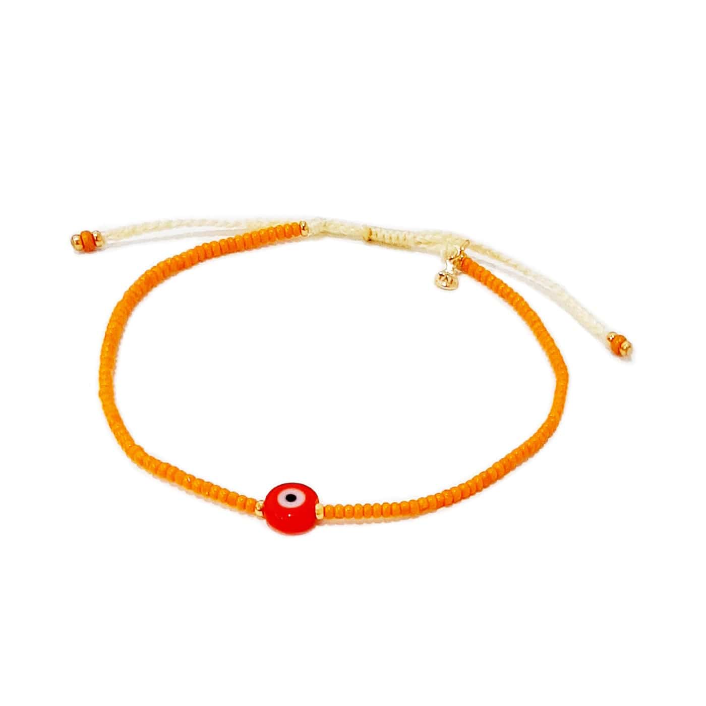 TAI JEWELRY Bracelet Orange Handmade Seed Bead Evil Eye Bracelet