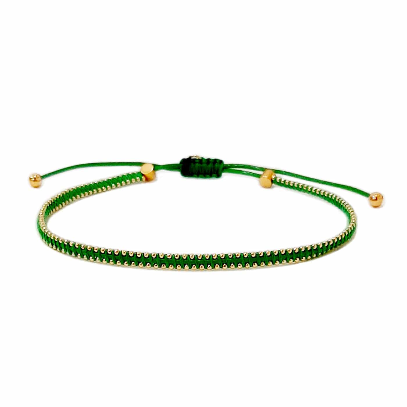 TAI JEWELRY Bracelet Green Handmade Silk Bracelet With Gold Beaded Accents