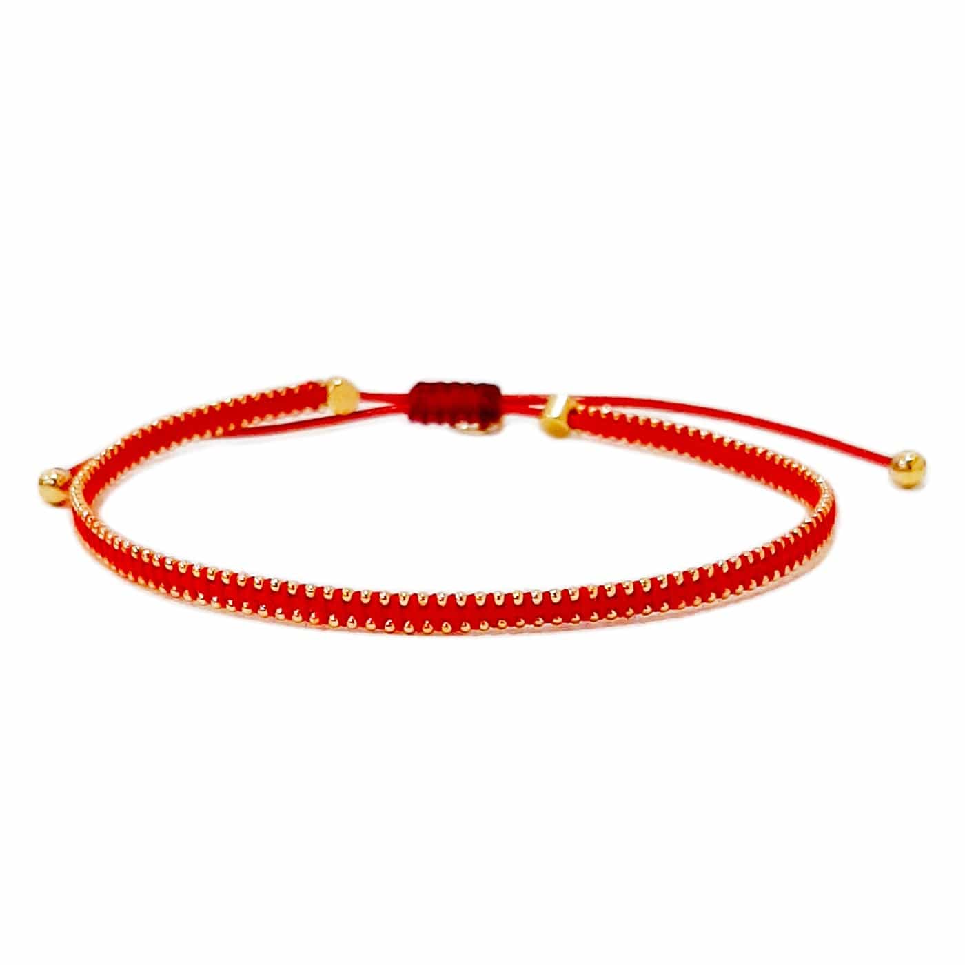 TAI JEWELRY Bracelet Red Handmade Silk Bracelet With Gold Beaded Accents