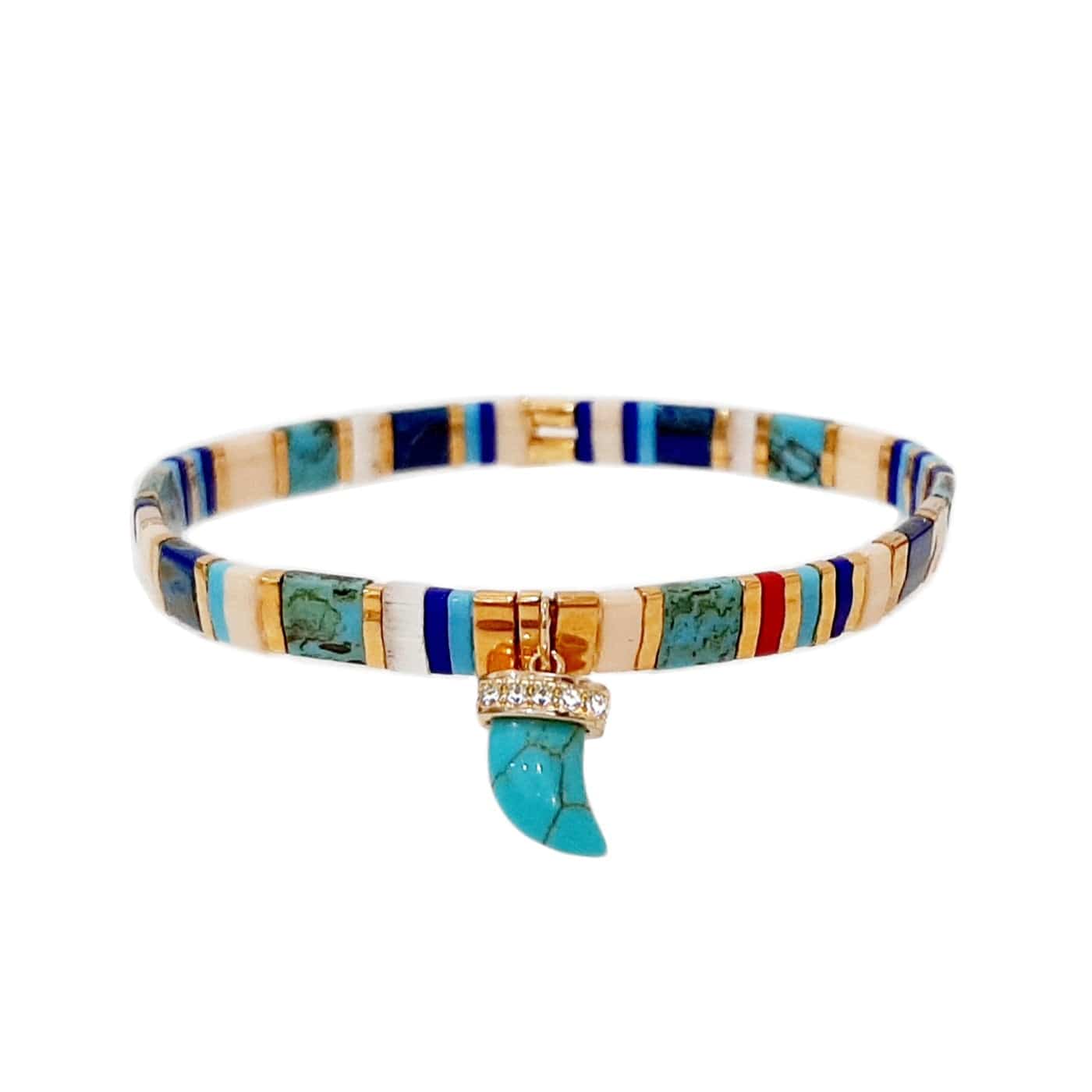TAI JEWELRY Bracelet Handmade Stretch Tila Bead Bracelet With Turquoise Horn Charm
