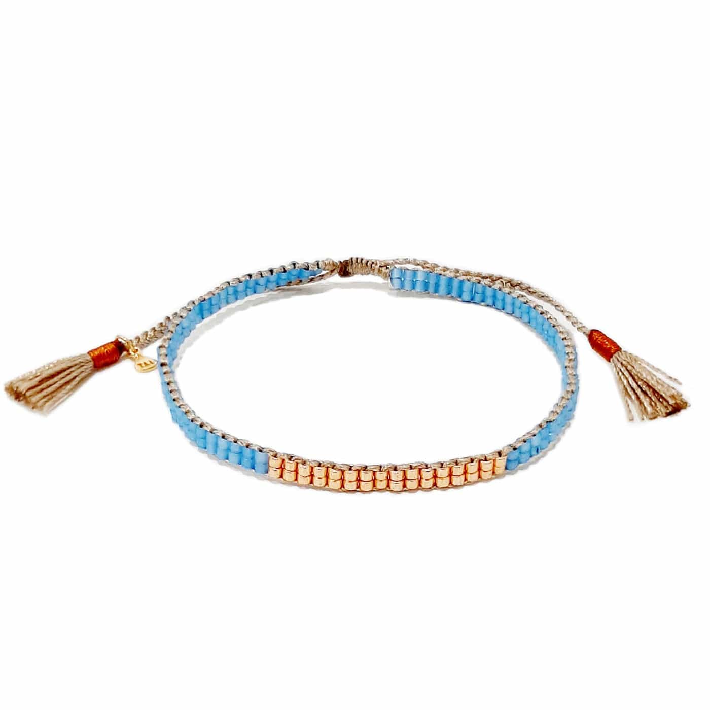 TAI JEWELRY Bracelet Blue Japanese Double Row Beaded W/ Gold Accent Bracelet | Handmade