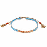 TAI JEWELRY Bracelet Blue Japanese Double Row Beaded W/ Gold Accent Bracelet | Handmade