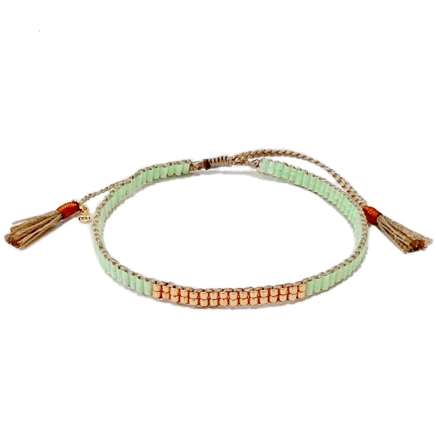 TAI JEWELRY Bracelet Green Japanese Double Row Beaded W/ Gold Accent Bracelet | Handmade
