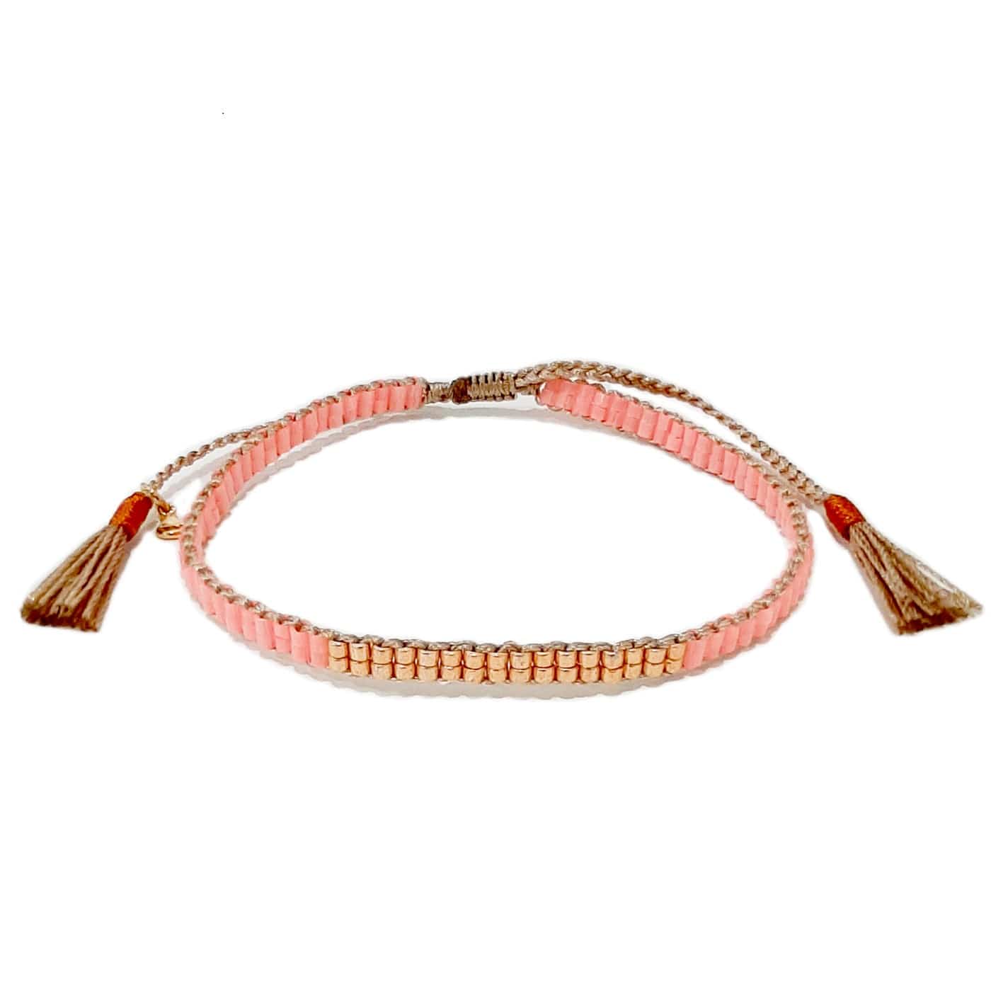 TAI JEWELRY Bracelet Light Pink Japanese Double Row Beaded W/ Gold Accent Bracelet | Handmade