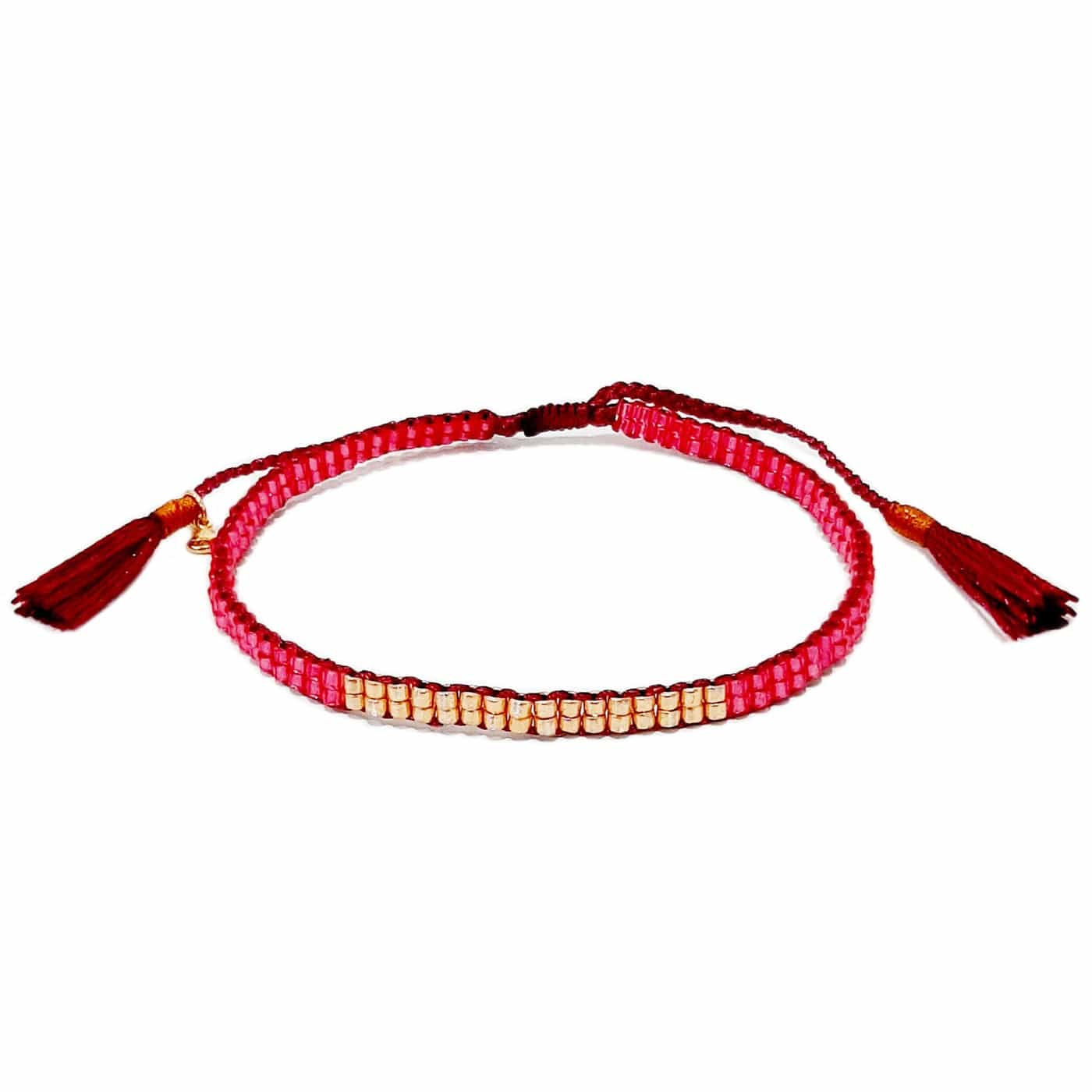 TAI JEWELRY Bracelet Red Japanese Double Row Beaded W/ Gold Accent Bracelet | Handmade