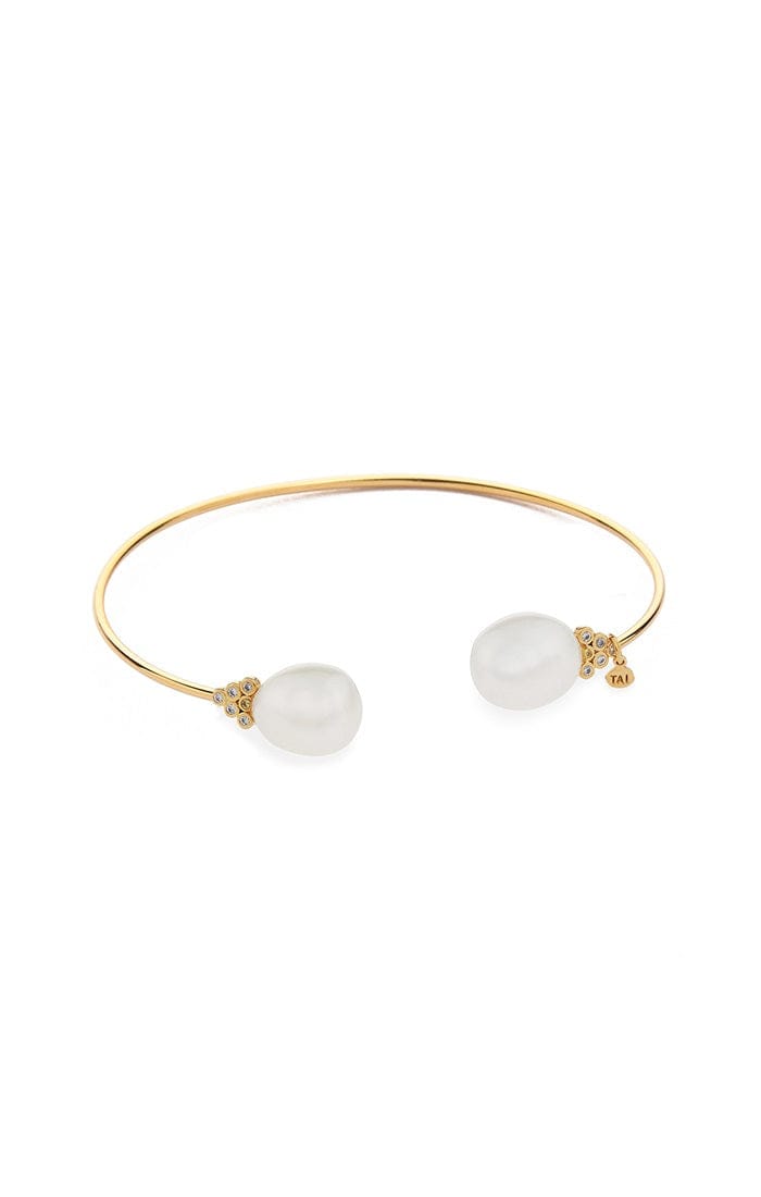 TAI JEWELRY Bracelet Medium Pearl And Cz Open Cuff