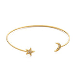 TAI JEWELRY Bracelet Gold/Clear Moon And Star Open Bracelet