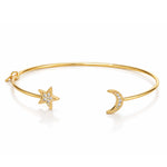TAI JEWELRY Bracelet Gold Moon & Star CZ Open Cuff Bracelet