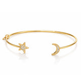 TAI JEWELRY Bracelet Gold Moon & Star CZ Open Cuff Bracelet