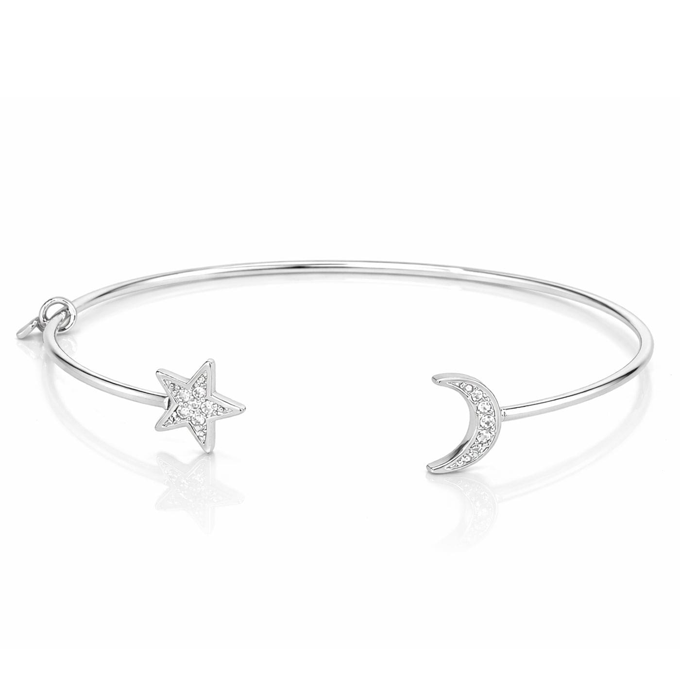 TAI JEWELRY Bracelet Silver Moon & Star CZ Open Cuff Bracelet