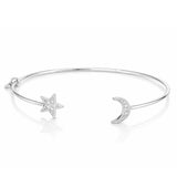 TAI JEWELRY Bracelet Silver Moon & Star CZ Open Cuff Bracelet