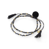 TAI JEWELRY Bracelet BLACK Neutral Beaded Double Strand Pom Pom Bracelet