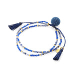 TAI JEWELRY Bracelet BLUE Neutral Beaded Double Strand Pom Pom Bracelet