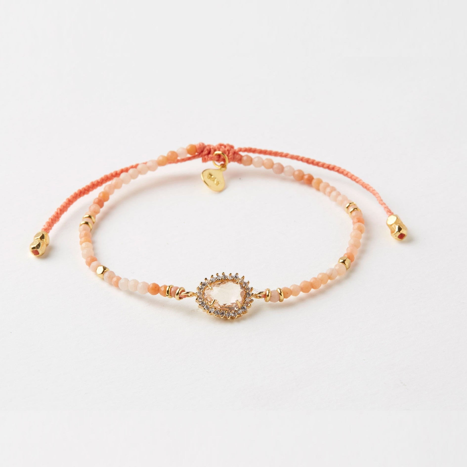 TAI JEWELRY Bracelet Peach Single Beaded Adjustable Bracelet With Large Stone Accent