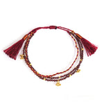 TAI JEWELRY Bracelet Garnet Triple Braided and Beaded Bracelet With Gold Accents