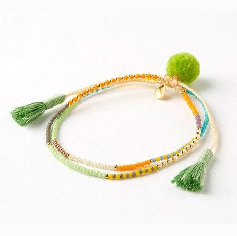 TAI JEWELRY Bracelet GREEN Tropical Mix Pom Pom Double Strand Bracelet