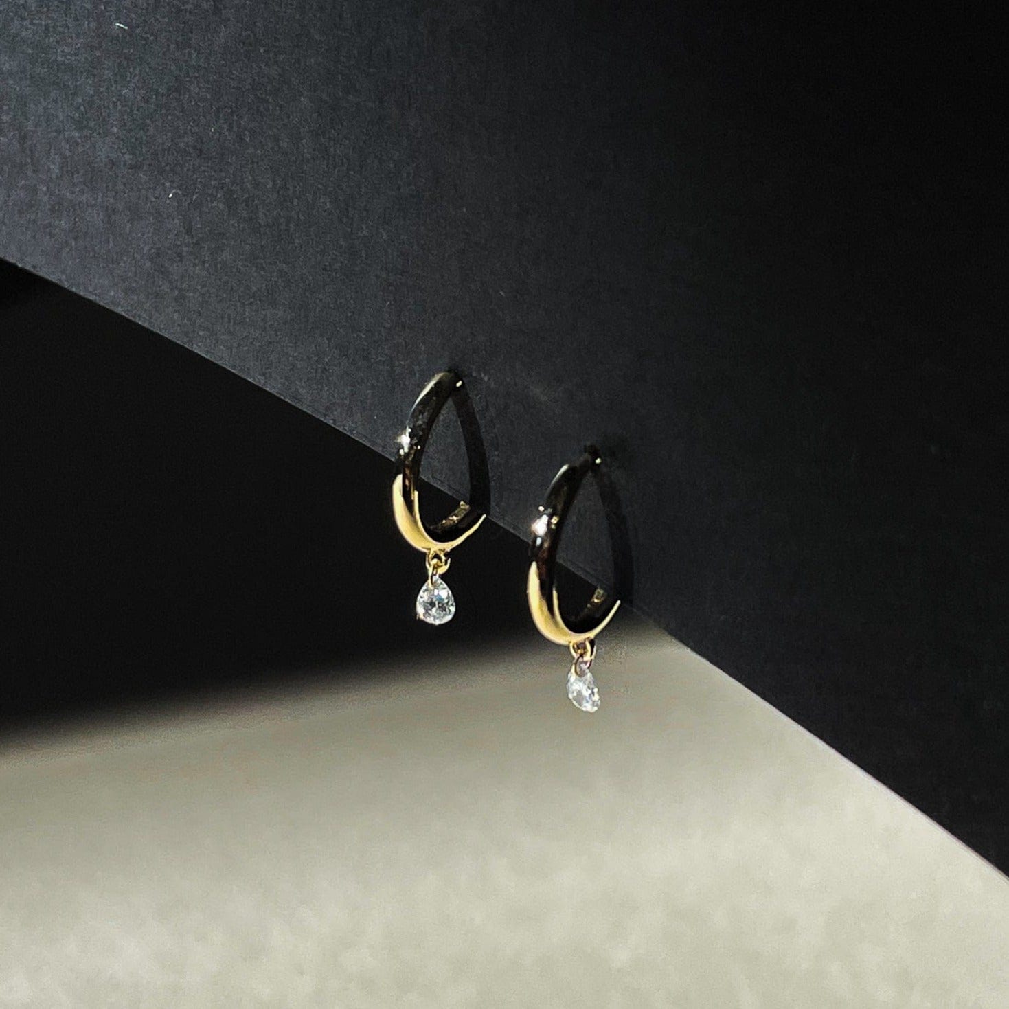 TAI JEWELRY Earrings 14k Teardrop Diamond Huggie Hoops