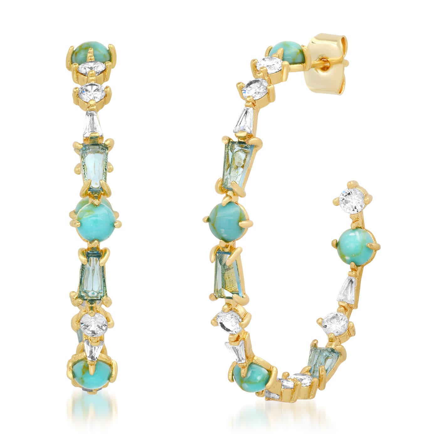 TAI JEWELRY Earrings Aqua Mosaic Crystal Hoop Earrings