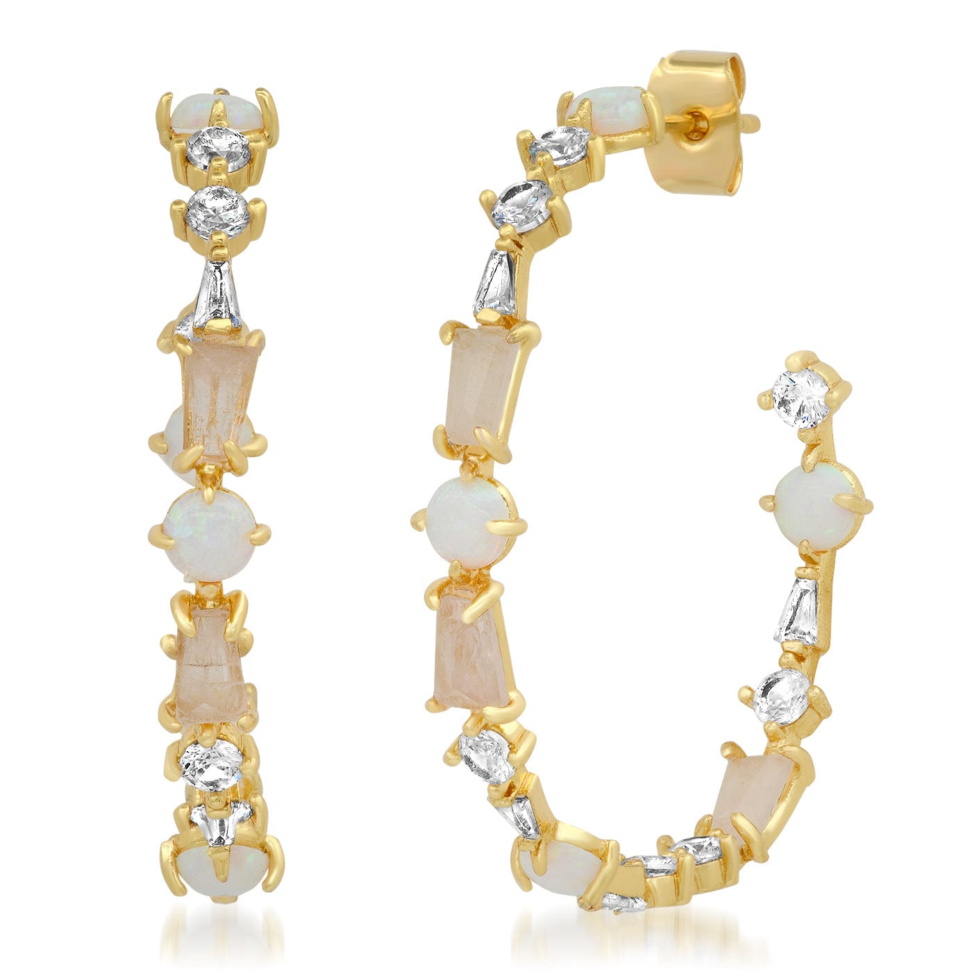 TAI JEWELRY Earrings Ivory Aqua Mosaic Crystal Hoop Earrings