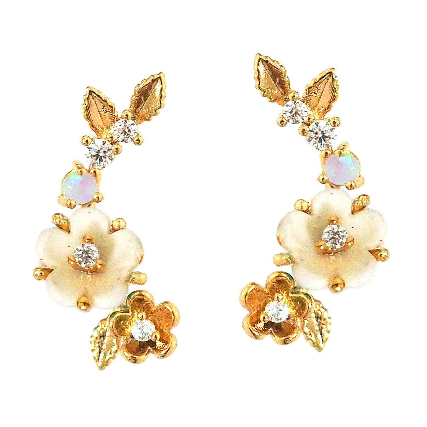 TAI JEWELRY Earrings White Blossom Trail Crawler Earrings