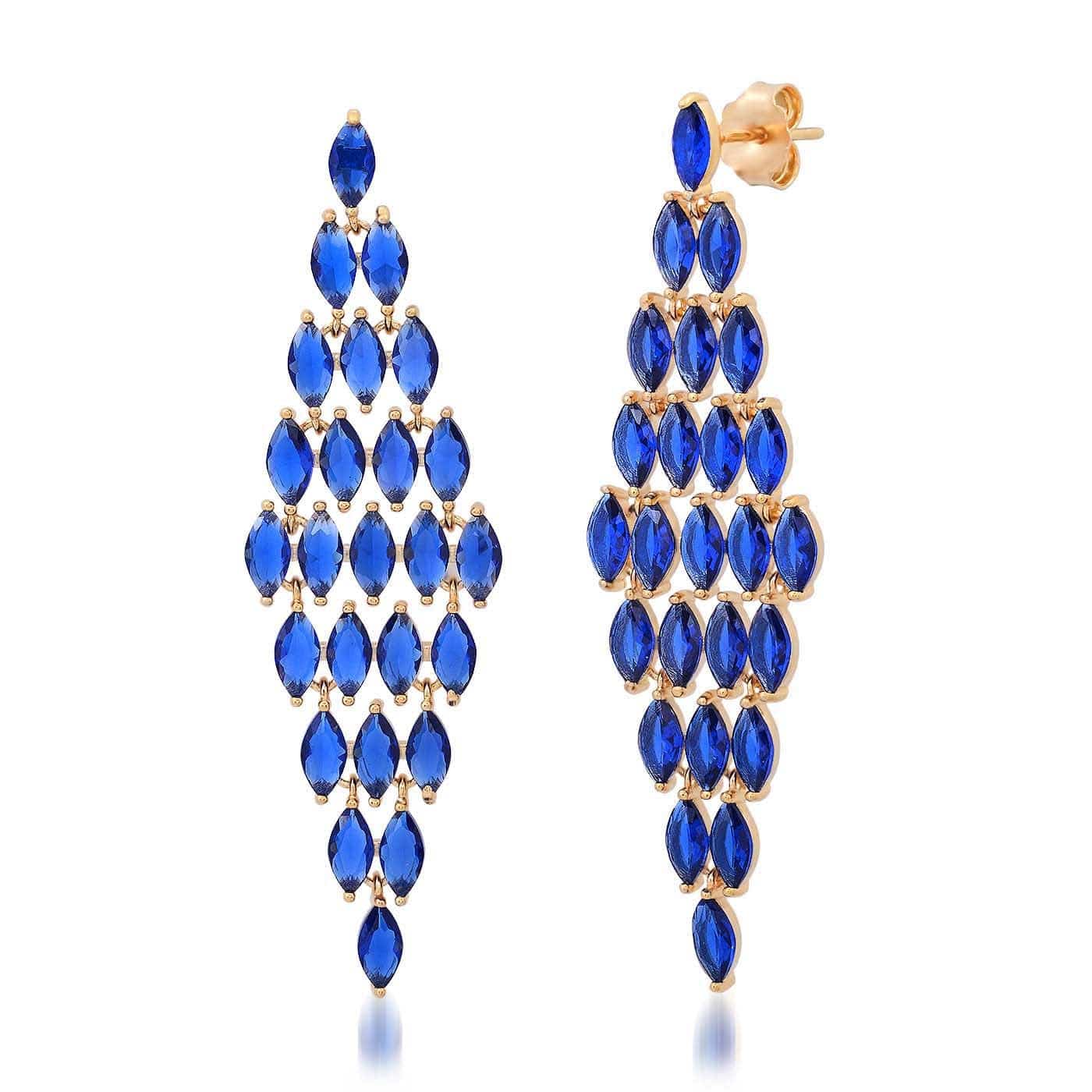 TAI JEWELRY Earrings Blue Cascading Marquis Chandelier Earrings