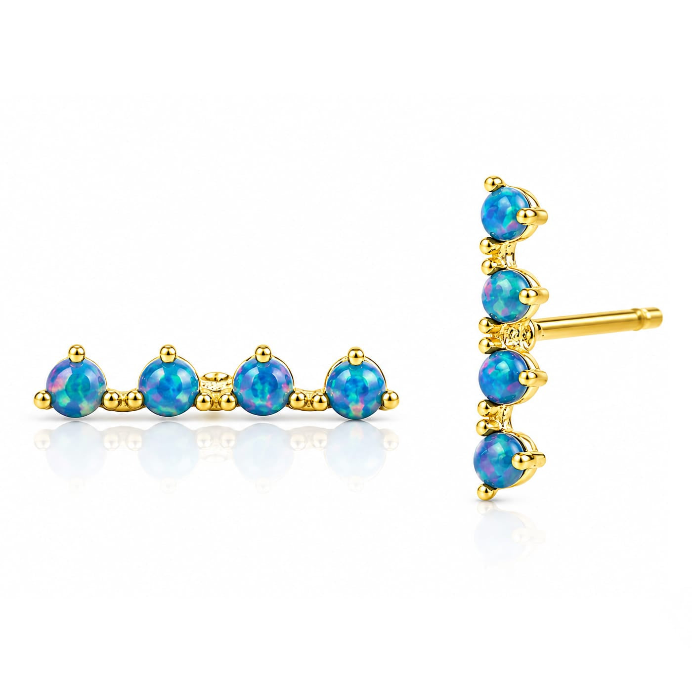 TAI JEWELRY Earrings Blue Opal Stone Crawler Earrings