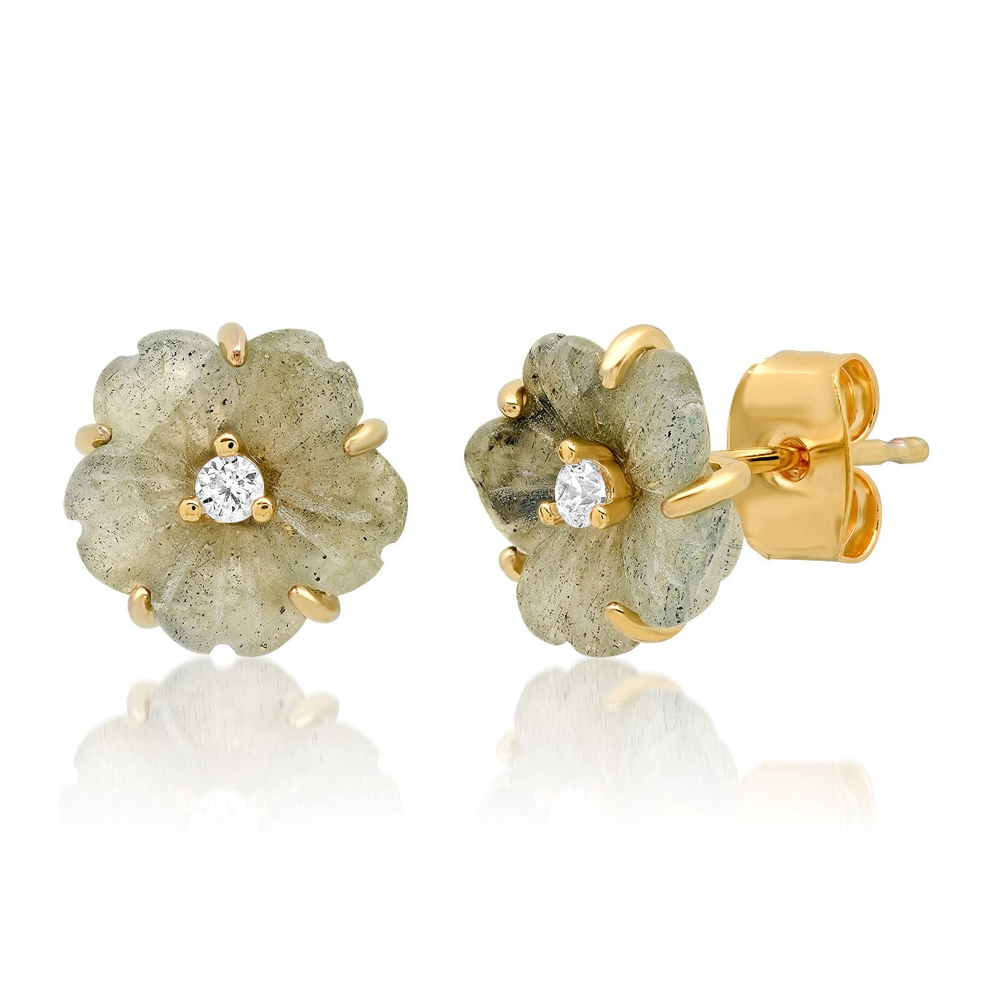 TAI JEWELRY Earrings Labradorite Carved Flower Earrings