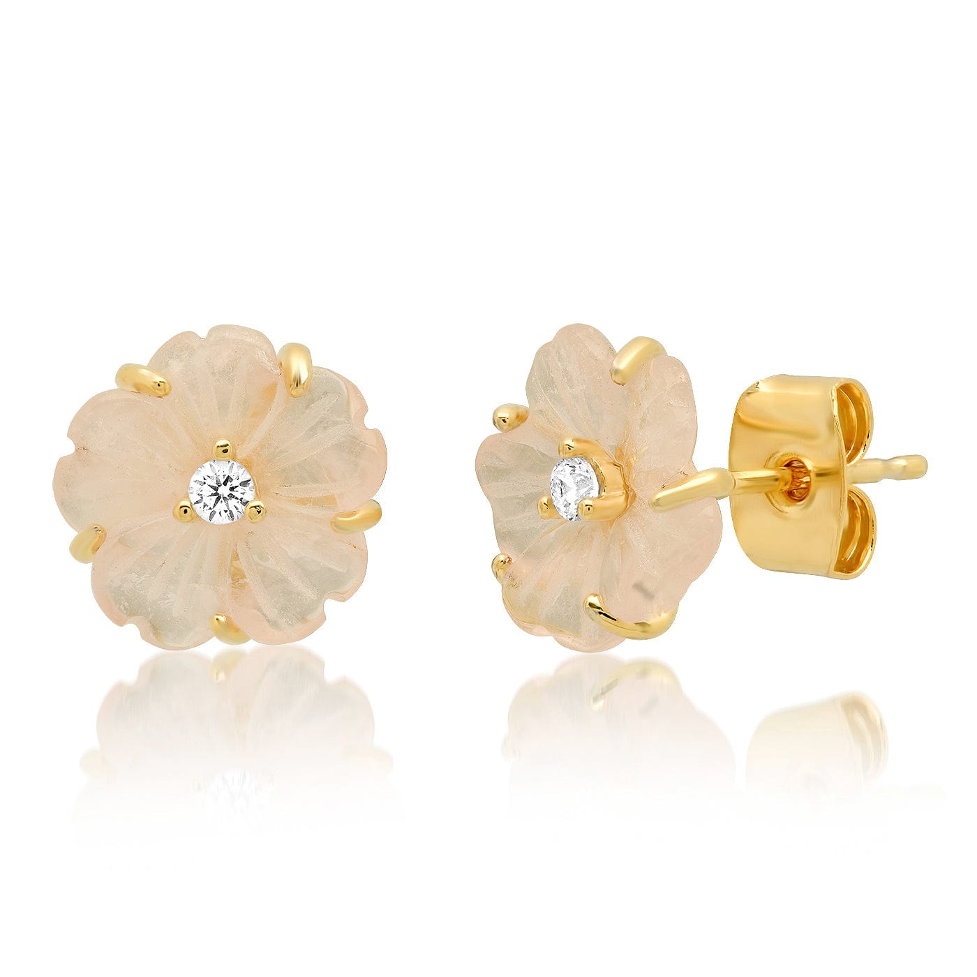 TAI JEWELRY Earrings Rose Quartz Carved Flower Earrings