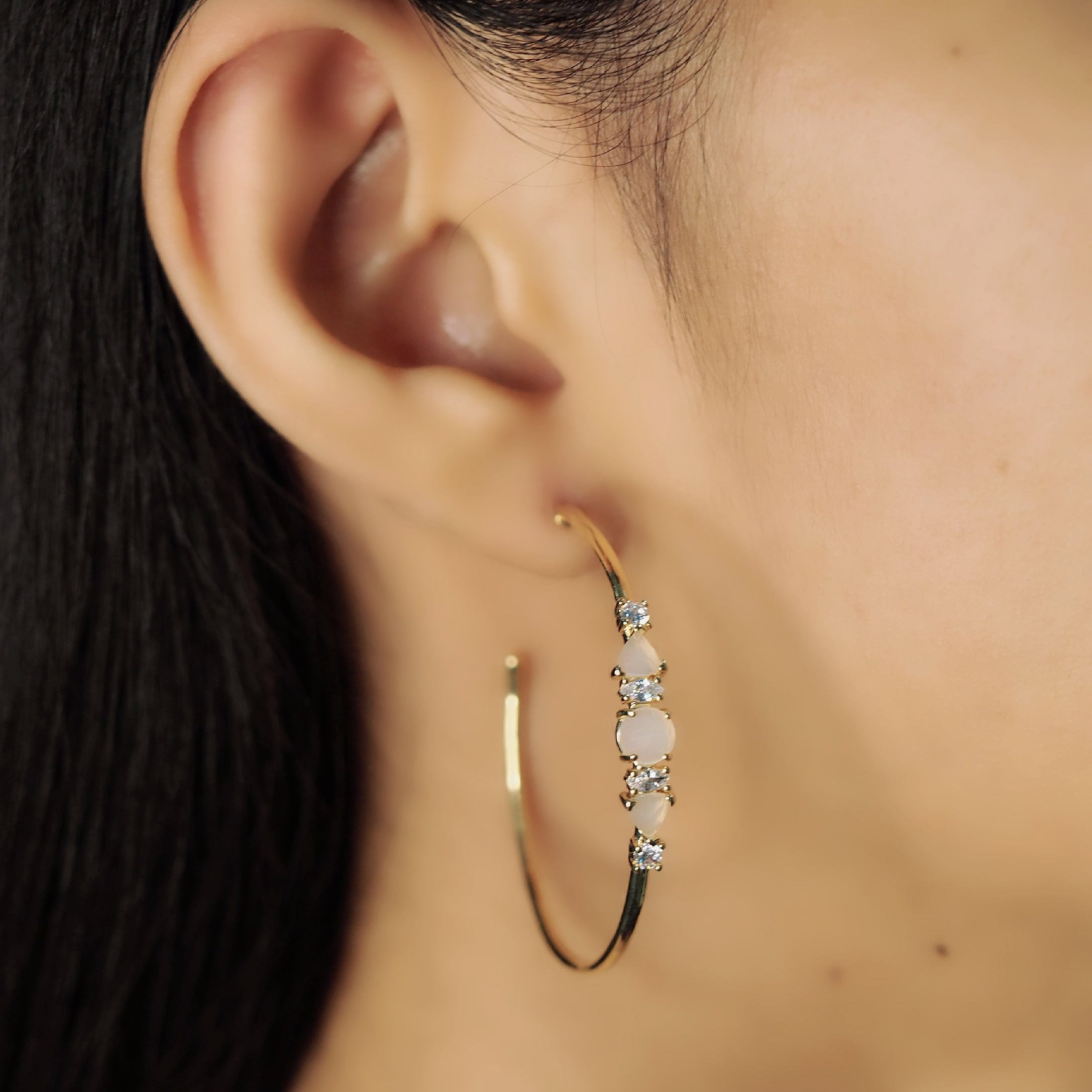 TAI JEWELRY | Cat's Eye And Cz Cluster Hoops | Earrings |