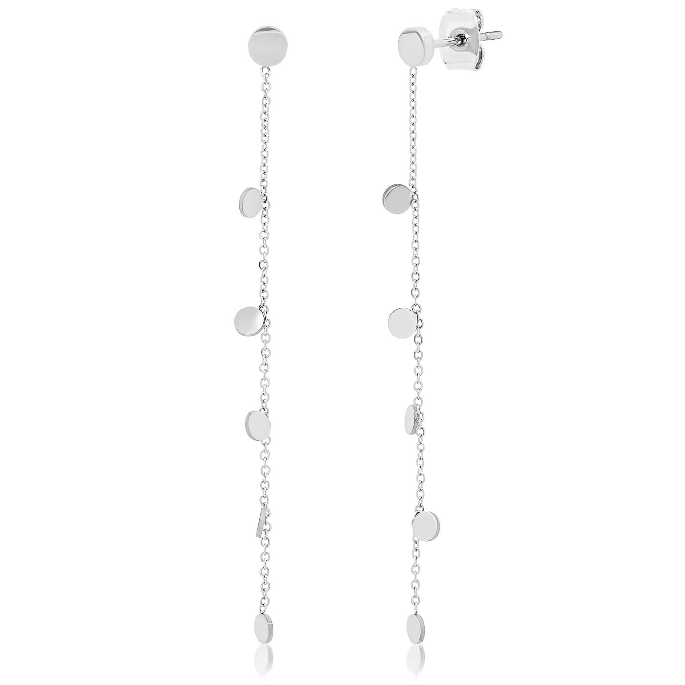 TAI JEWELRY Earrings Silver Chain Dangle Earrings With Circular Disc Charms
