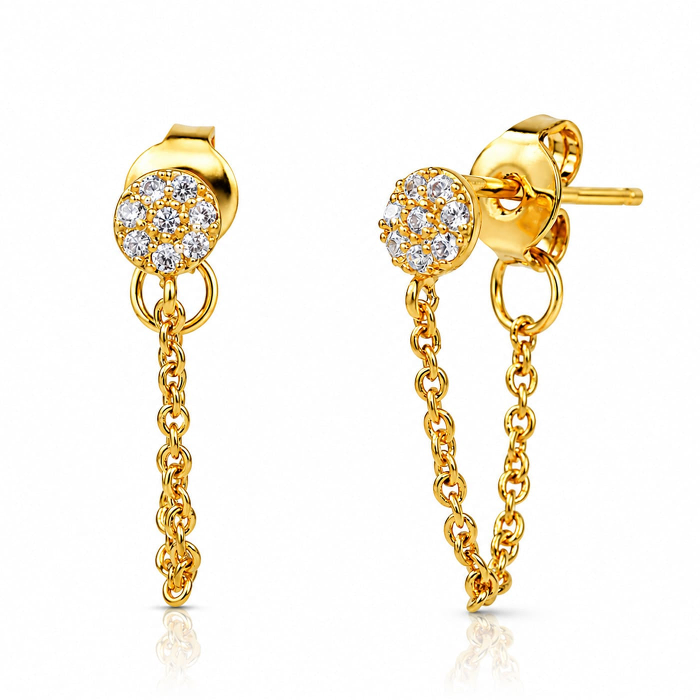 TAI JEWELRY Earrings Circle And Chain Cz Studs