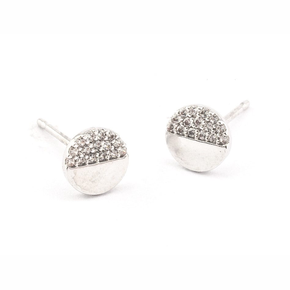 TAI JEWELRY Earrings Silver Circle Studs With Pave Cz Accents