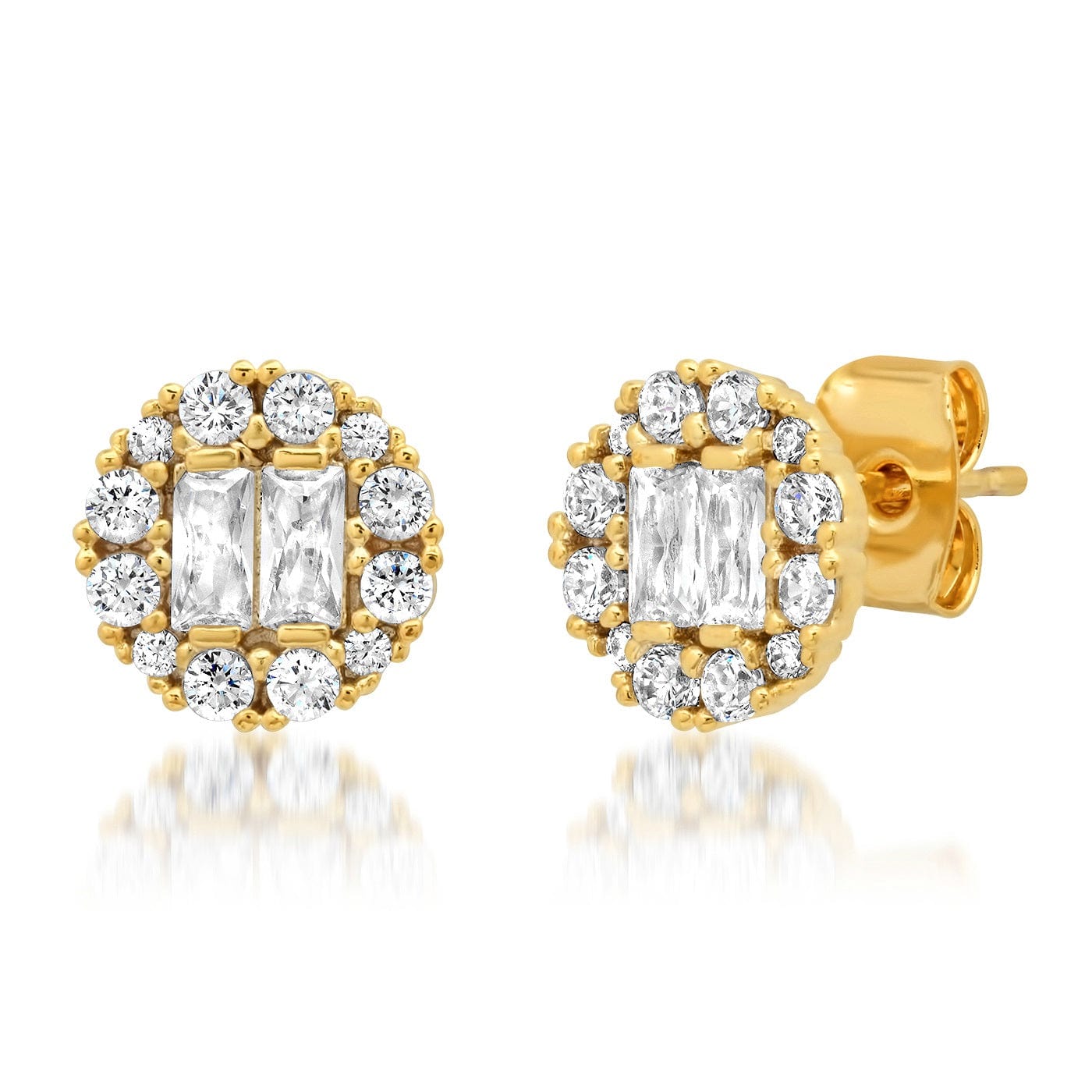TAI JEWELRY Earrings Circular Cz Stud With Round And Baguette Stones