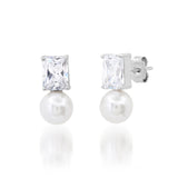 TAI JEWELRY Earrings Clear Clear Emerald Cut Glass and Pearl Drop Earrings