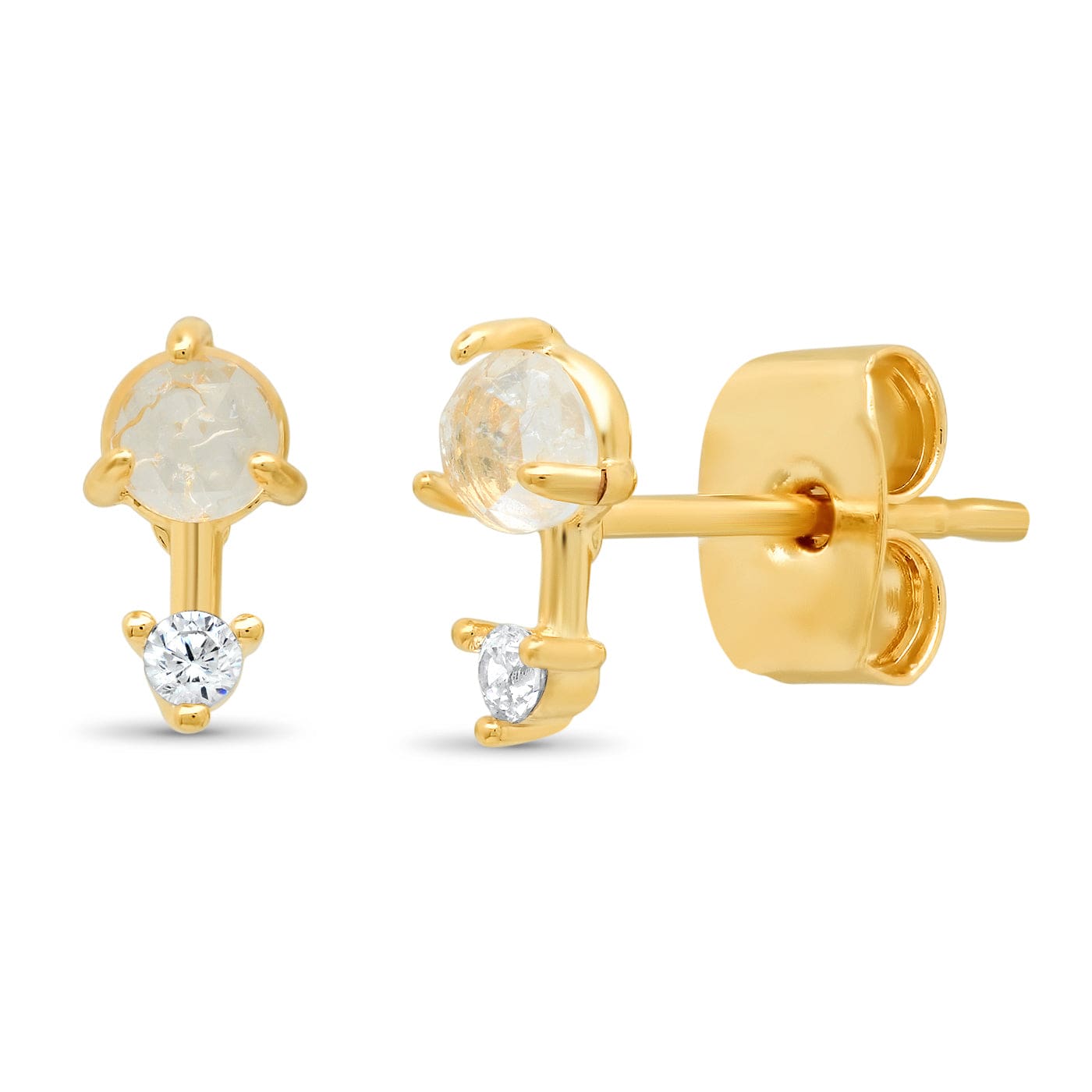 TAI JEWELRY Earrings Clear Rock Crystal Stud With Gold Bar And Cz Accent