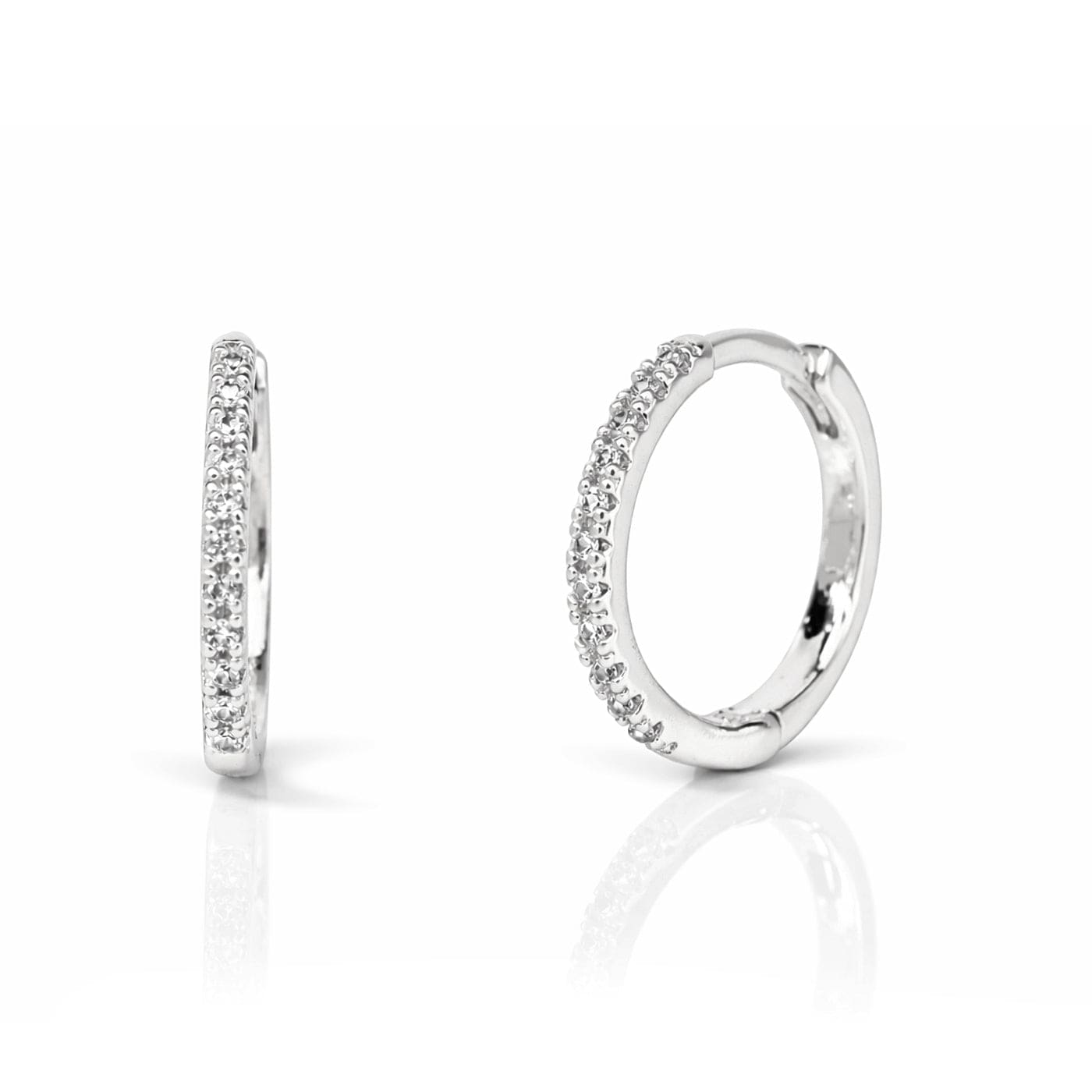 TAI JEWELRY Earrings LARGE / SILVER Cubic Zirconia Huggie Earrings