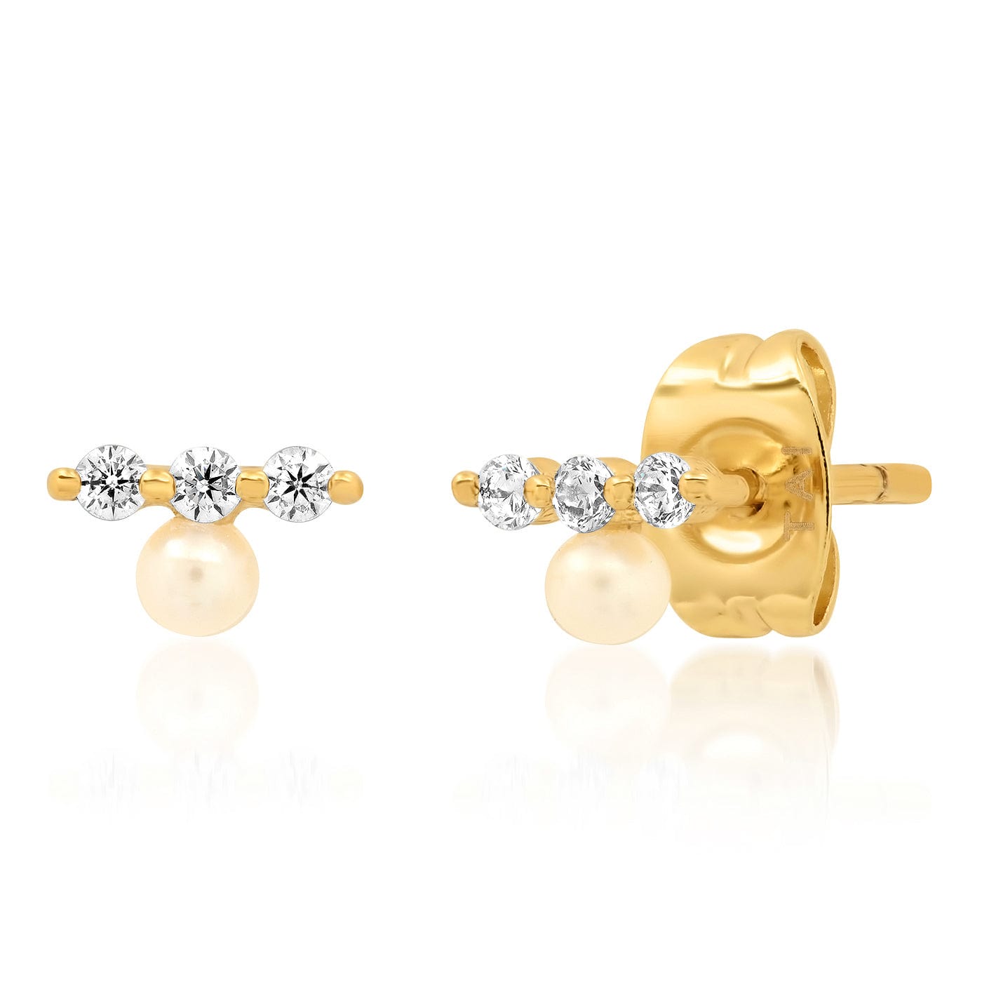 TAI JEWELRY Earrings CZ Bar Stud With Single Pearl Accent